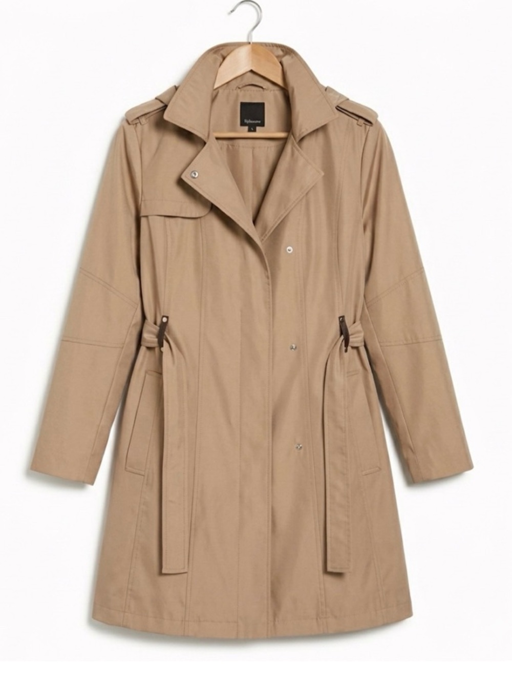 Reitmans Tan Khaki Hooded Rain Coat Lightweight Trench - Size L